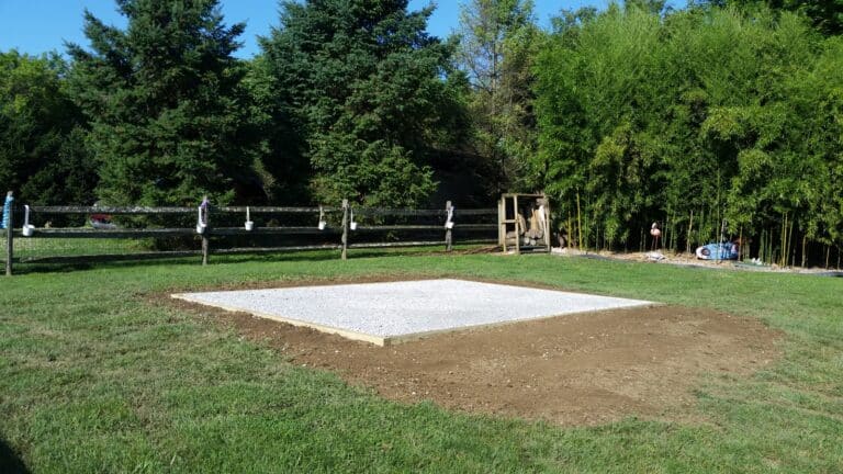 Stone foundation installation for a shed in Willow Street, PA