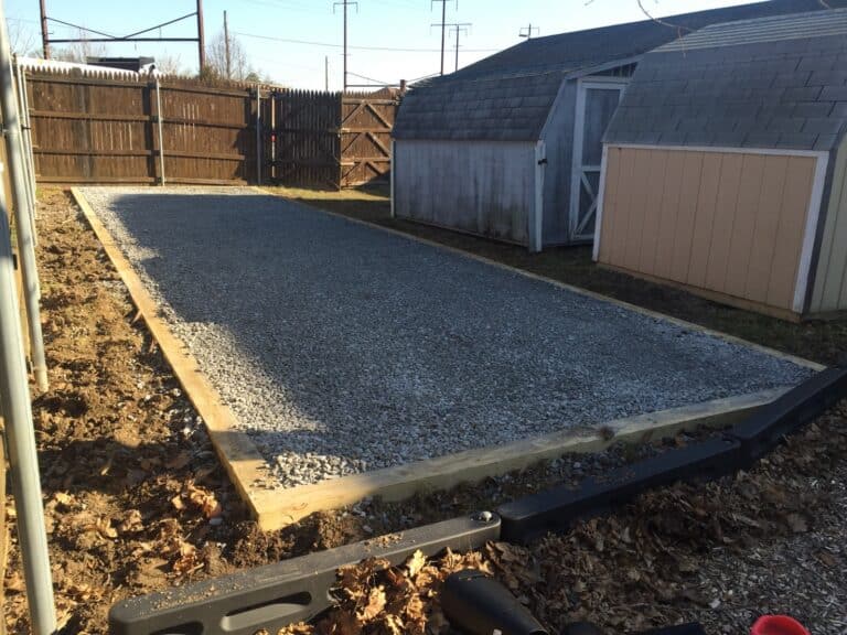 Stone foundation installed for a prefab shed