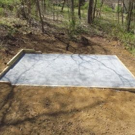 Aerial view of a gravel shed foundation