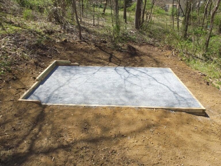 Aerial view of a gravel shed foundation