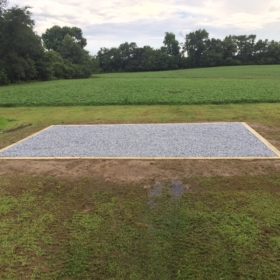 A gravel shed foundation installed in Centerville, Maryland