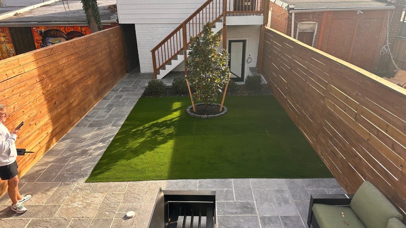upgraded backyard with new turf