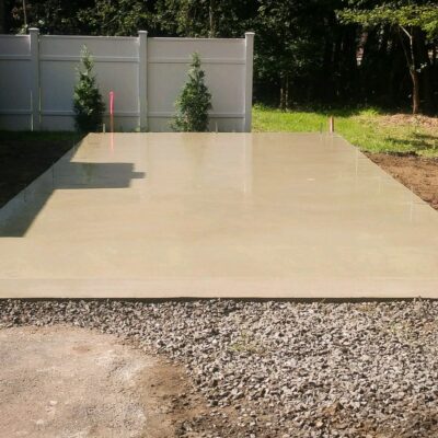 A concrete foundation the same size as a shed