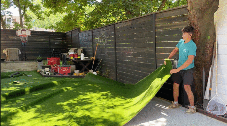 artificial turf installation on concrete