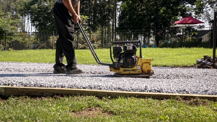 Compacting a gravel shed foundation in New York