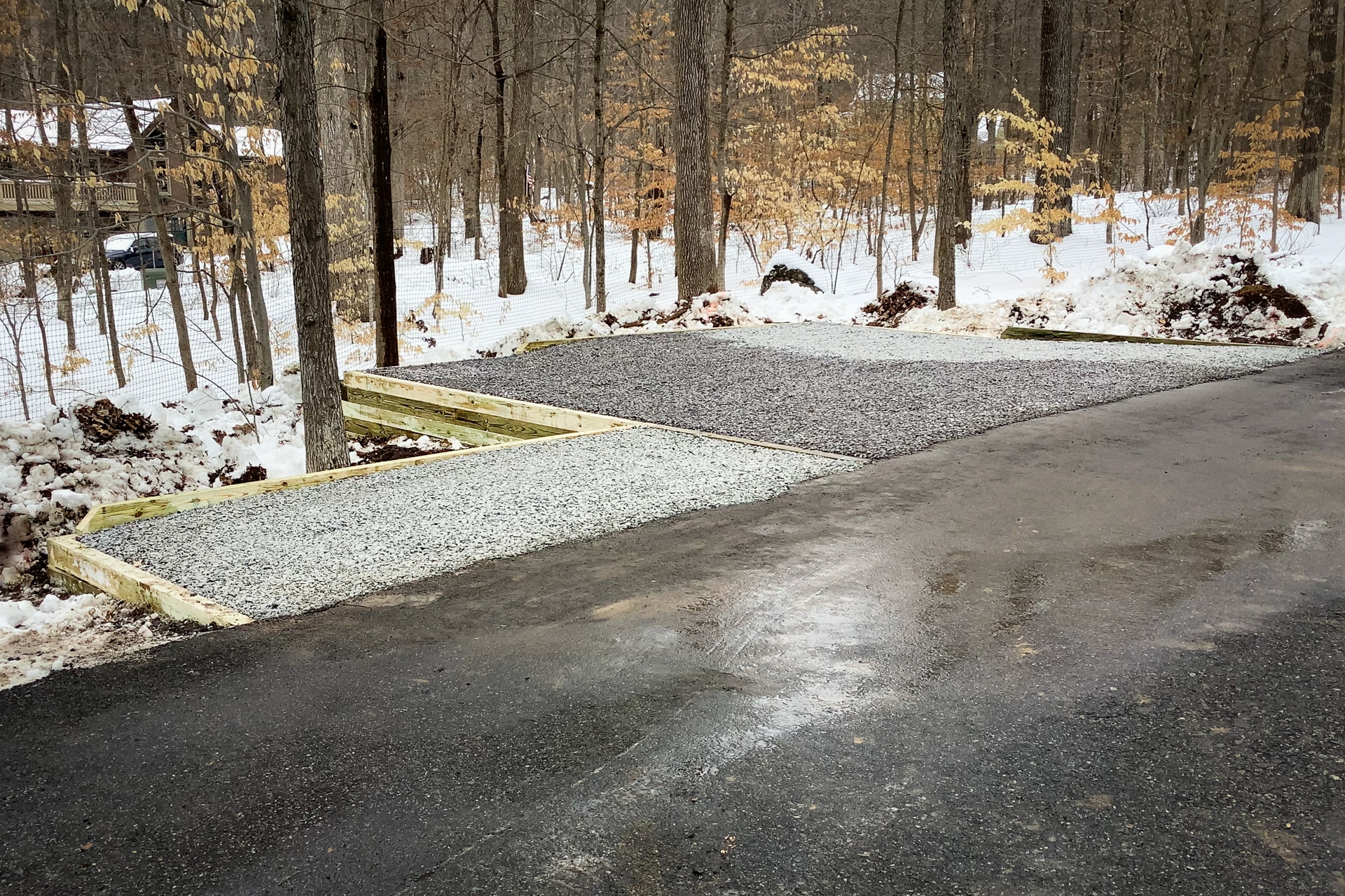 Gap, PA A gravel parking pad with lumber retaining walls