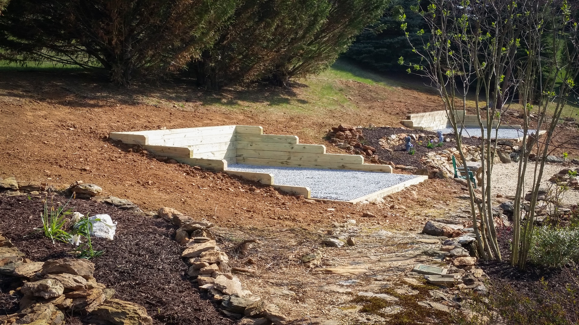 How Much Does Shed Site Prep Cost? A gravel shed pad on a slope