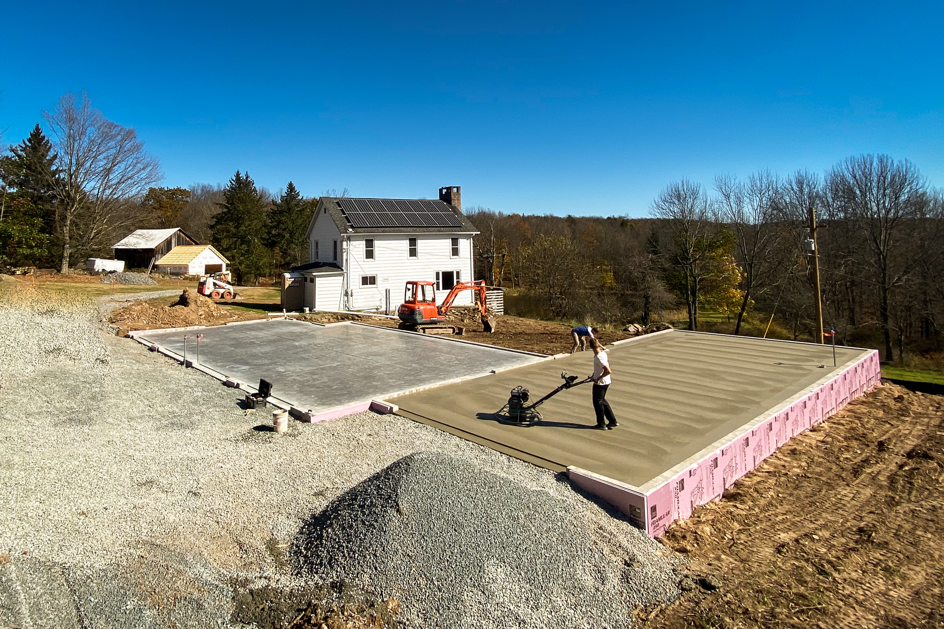Concrete foundation for a garage being installed