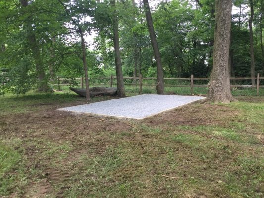 A gravel shed foundation in Wilmington, DE