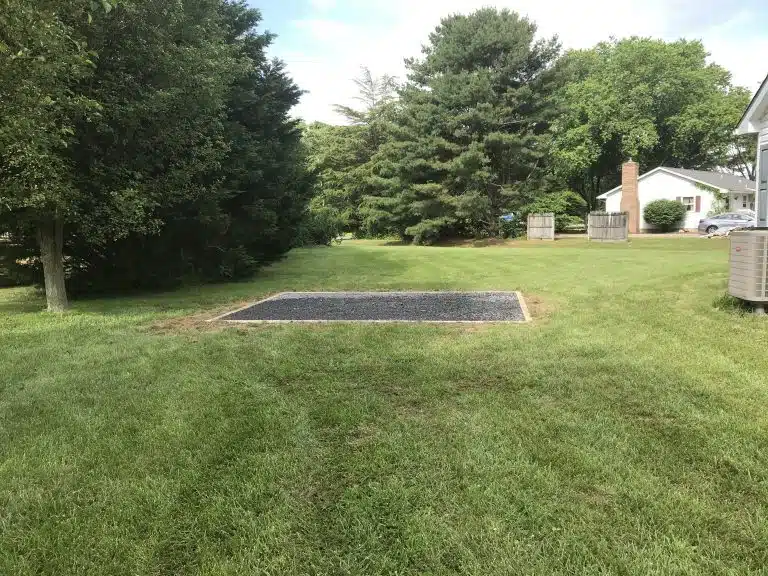 A gravel shed foundation in Felton, DE