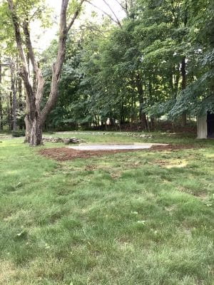 A crushed stone foundation for a shed in Suffern, NY