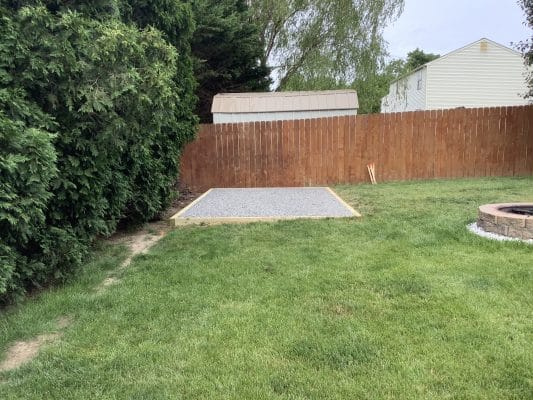 A crushed stone foundation for a shed in Bear, DE