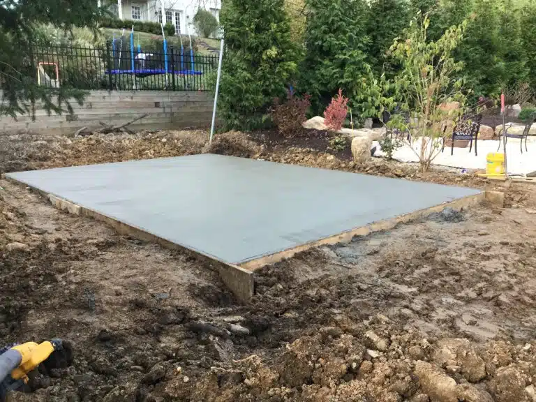 A concrete shed foundation in Wilmington, DE