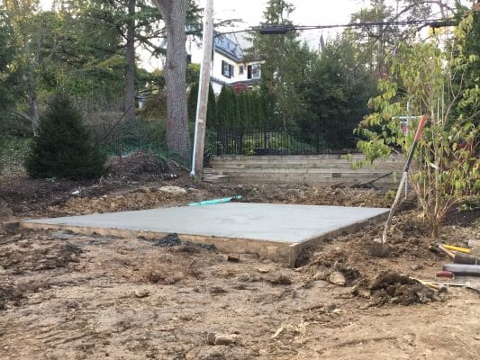 A concrete shed foundation in Wilmington, DE