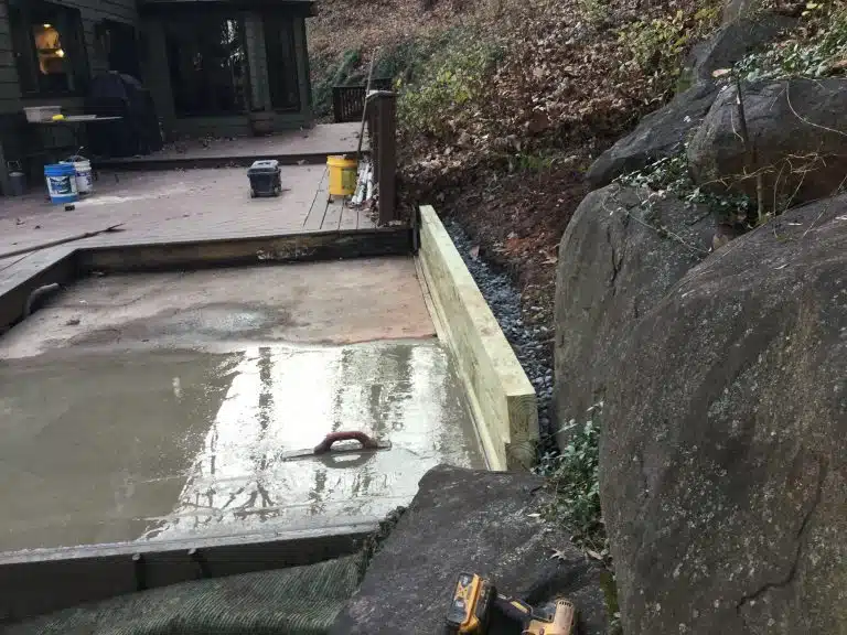 A concrete shed foundation in Conshohocken, PA