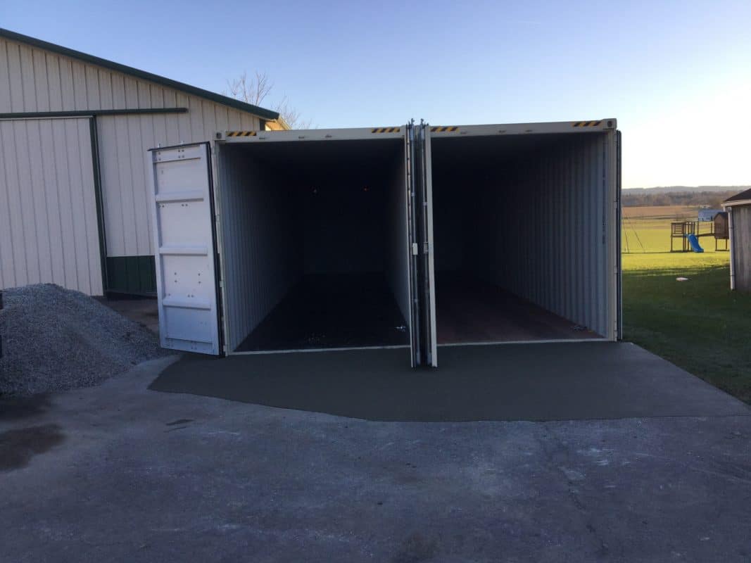 A concrete shed foundation in Ronks, PA