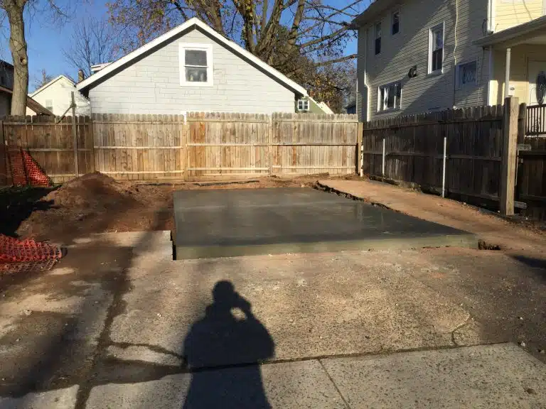 A concrete shed foundation in Plainfield, NJ