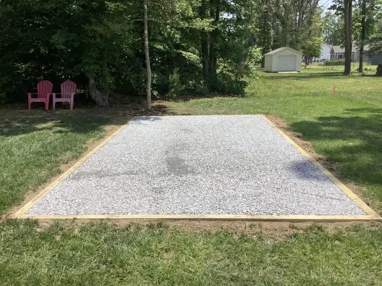 A gravel shed foundation in Milton, DE