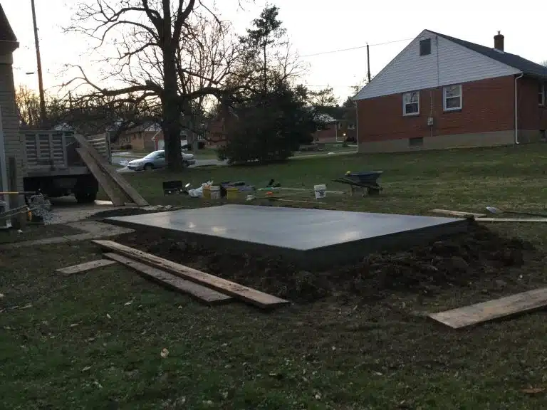 A concrete shed foundation in Wilmington, DE