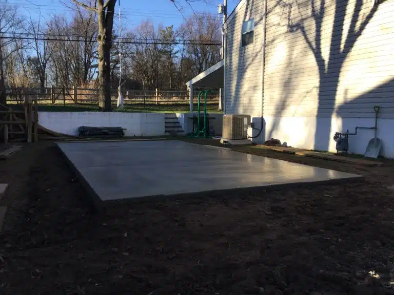 A concrete shed foundation in North Wales, PA