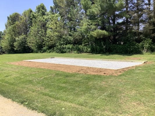 A gravel shed foundation in Felton, DE