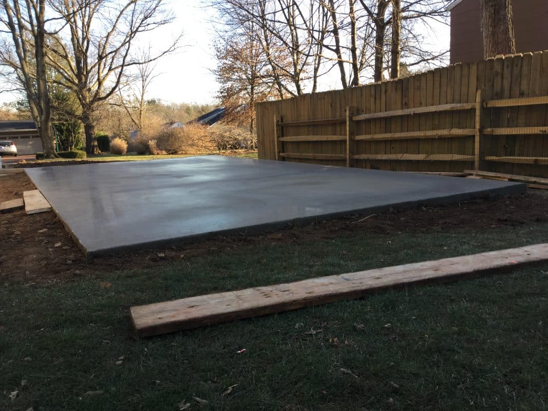 A concrete shed foundation in North Wales, PA