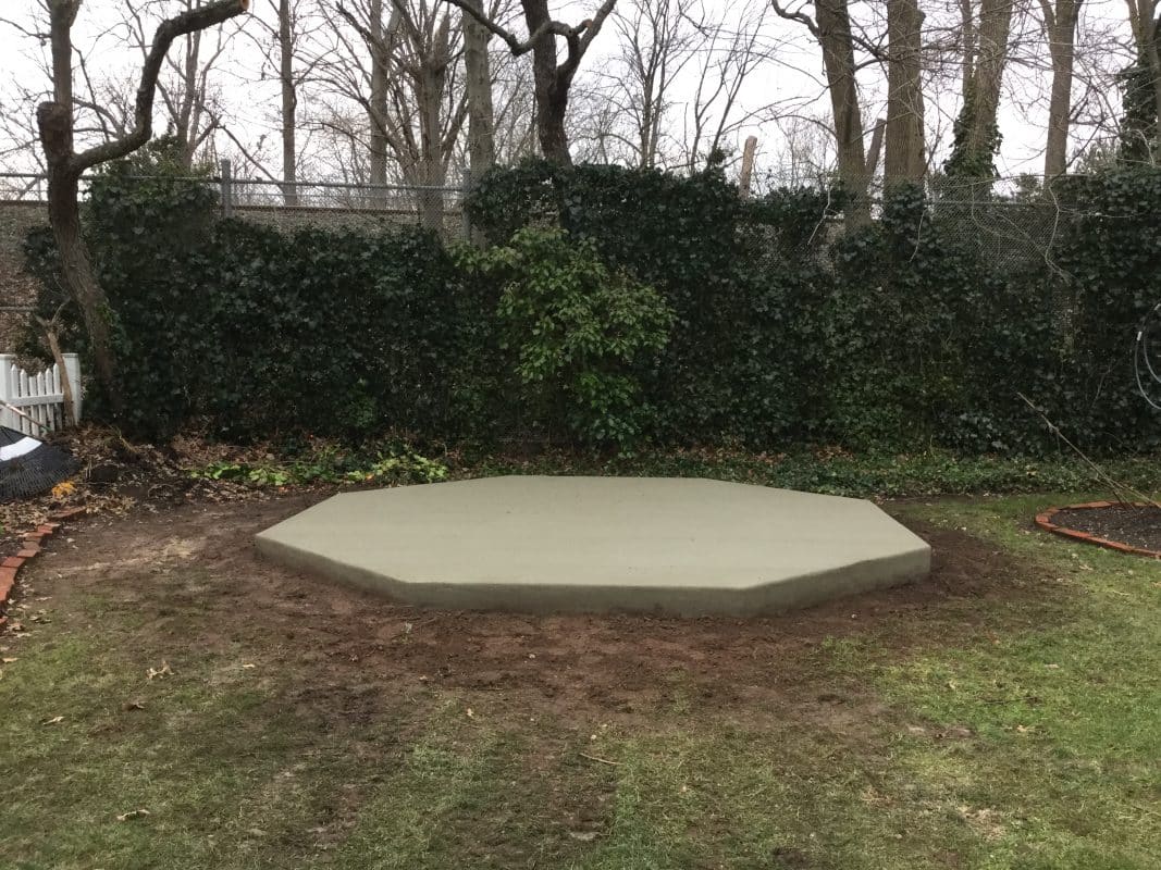 A concrete shed foundation in Staten Island, NY