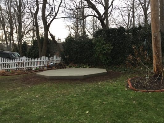 A concrete shed foundation in Staten Island, NY