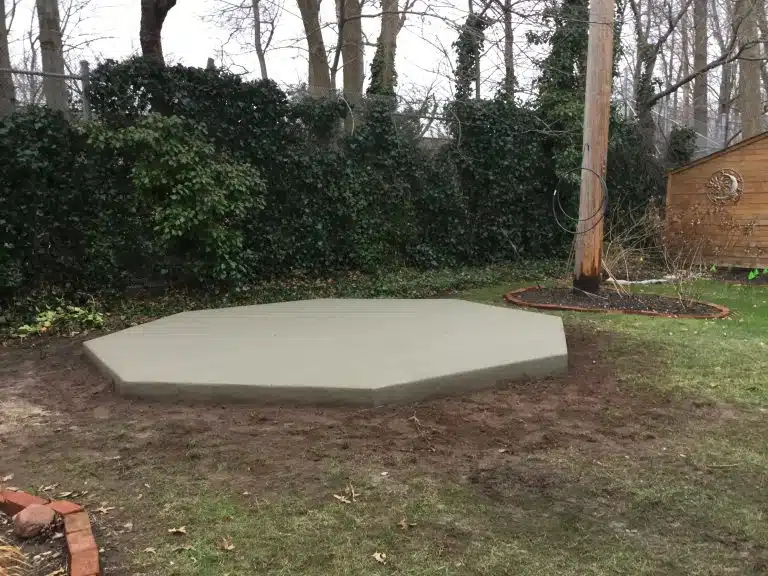 A concrete shed foundation in Staten Island, NY