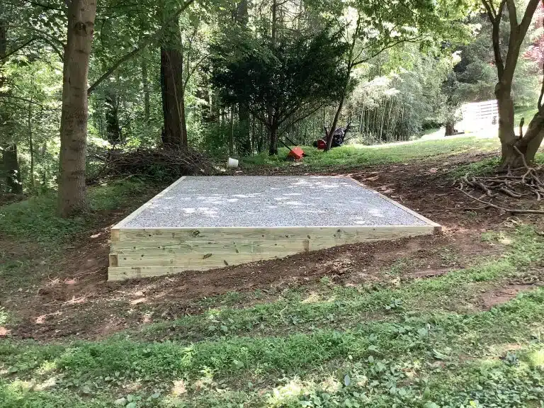 A gravel shed foundation in Sykesville, MD