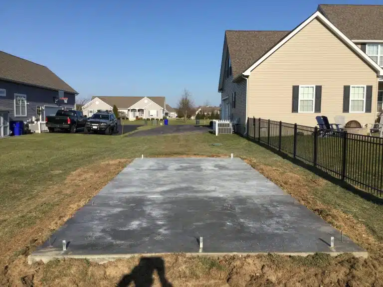 A concrete shed foundation in Milton, DE