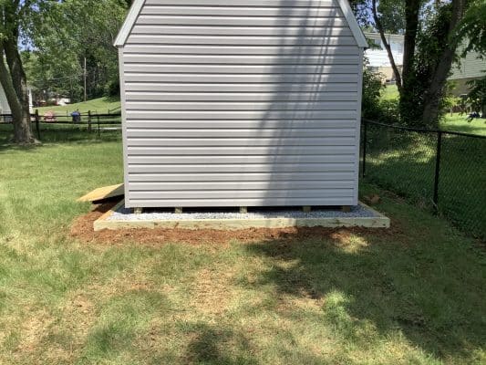 A shed on a gravel foundation in Milford Mill, MD