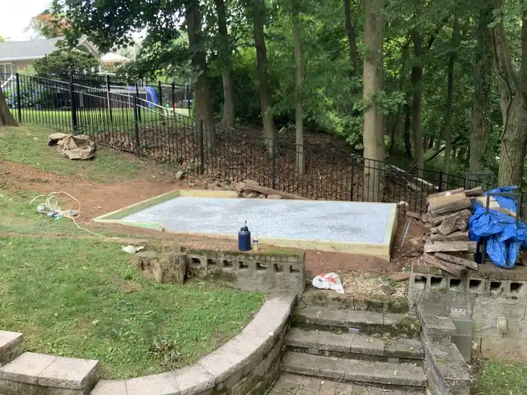 A crushed stone foundation for a shed in Metuchen, NJ