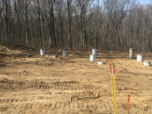 A concrete pier shed foundation in Oxford PA