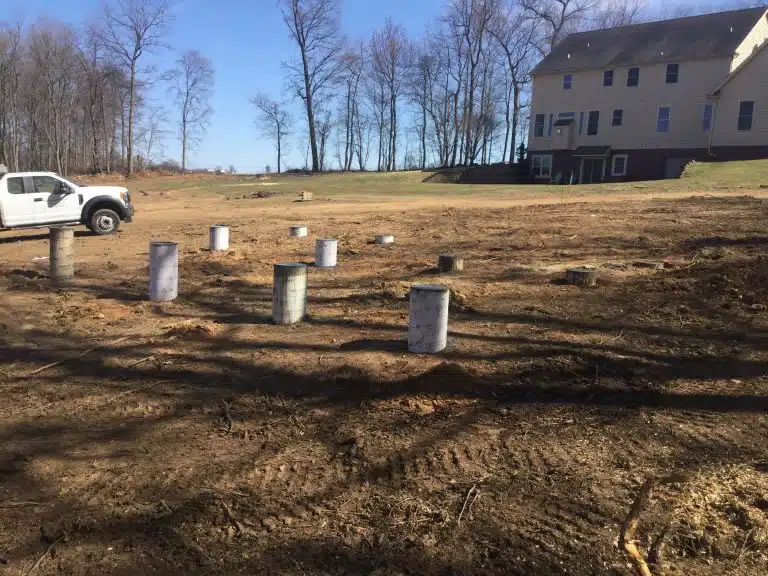 A concrete pier shed foundation in Oxford PA