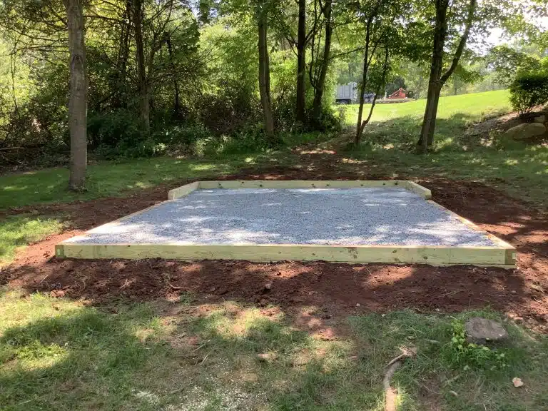 A gravel shed foundation built in Far Hills, NJ
