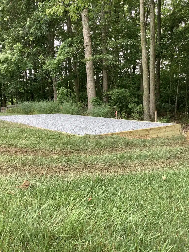 A gravel shed foundation installation in Newark, DE