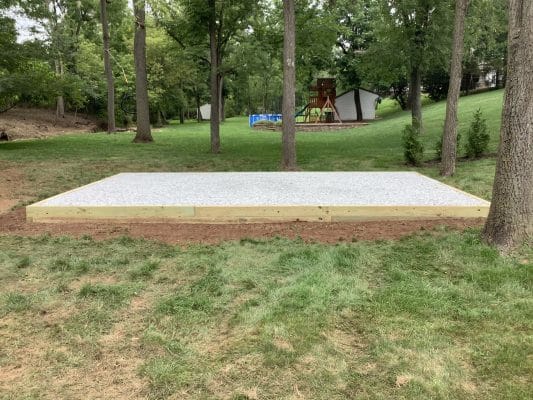 A crushed stone shed foundation in Gilbertsville, PA