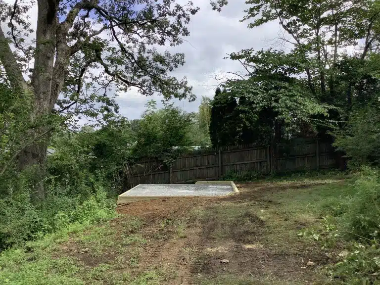 A gravel shed foundation in Chevy Chase, MD