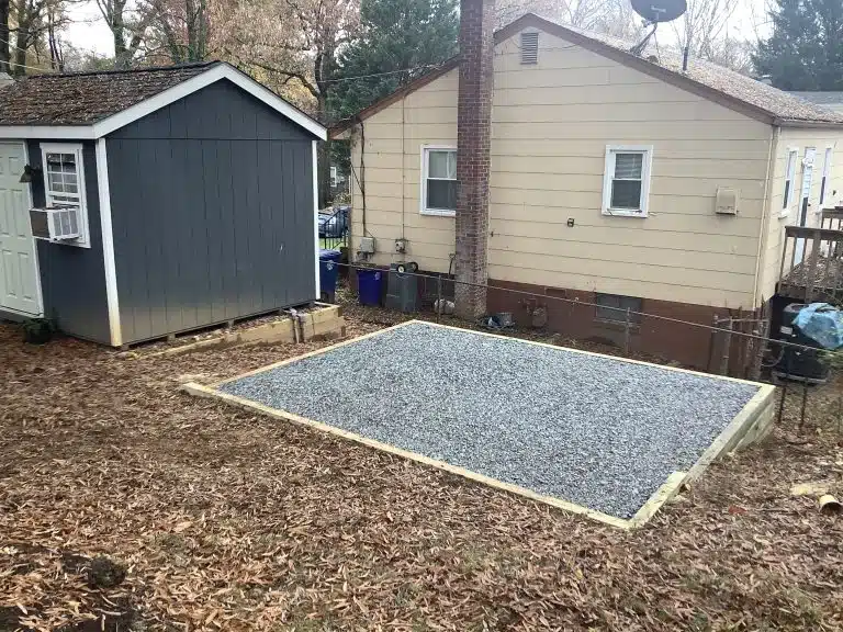 A gravel shed foundation in Berwyn Heights, MD