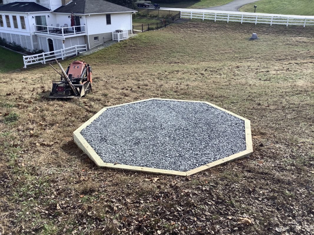 A gravel shed foundation in Forest Hill, MD