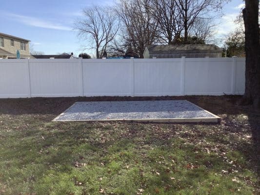 A gravel shed foundation in South Setauket, NY