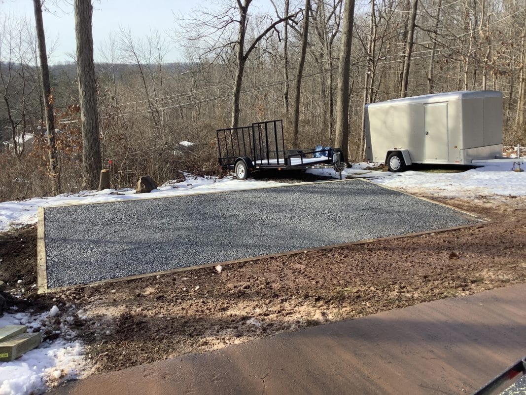 A gravel shed foundation in Perkiomenville, PA