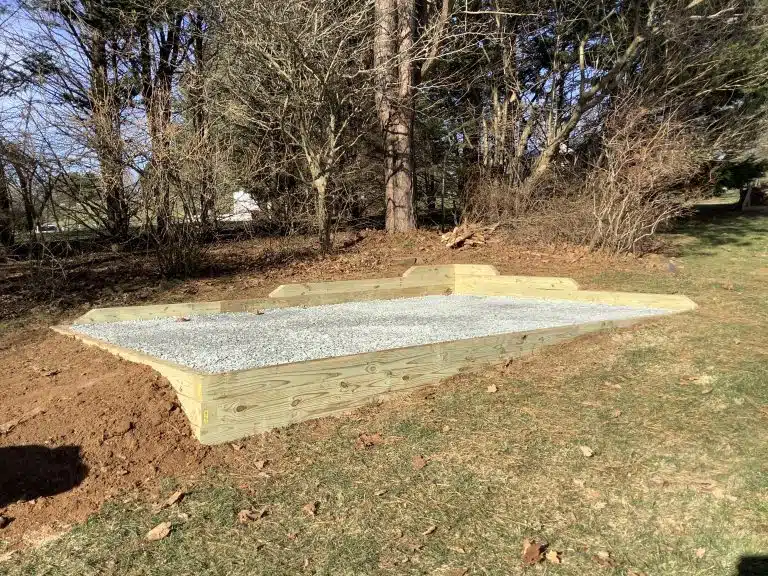 A gravel shed foundation in Kingsville, MD