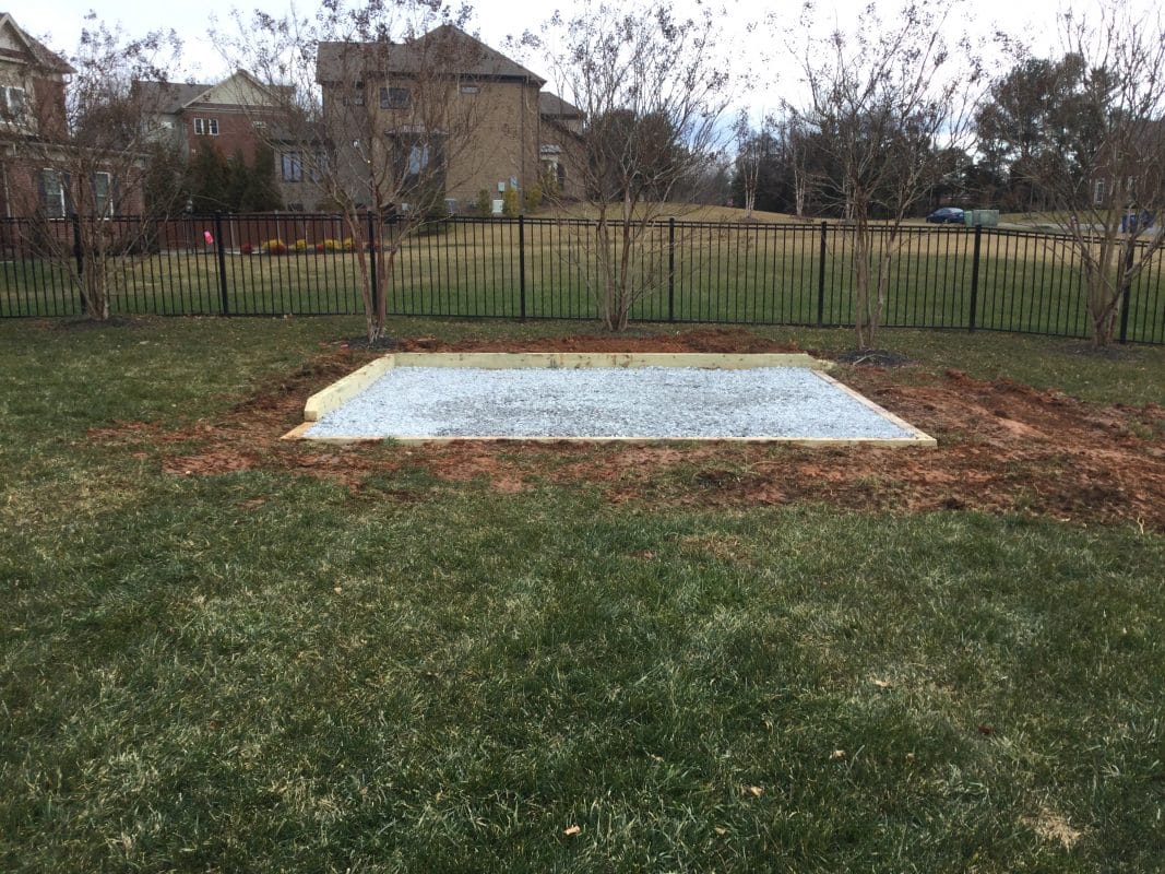 A gravel shed foundation in Oakton, VA