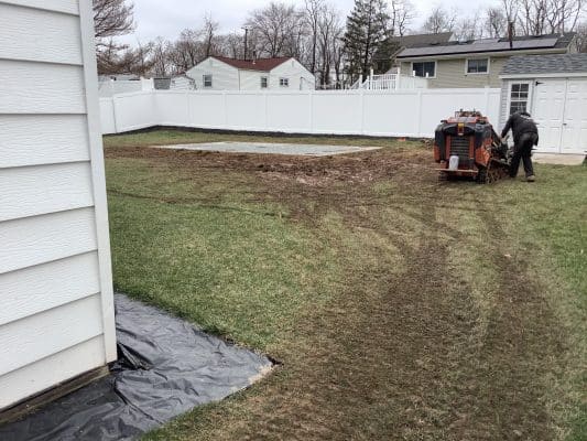 A gravel and concrete piers shed foundation in Hazlet NJ