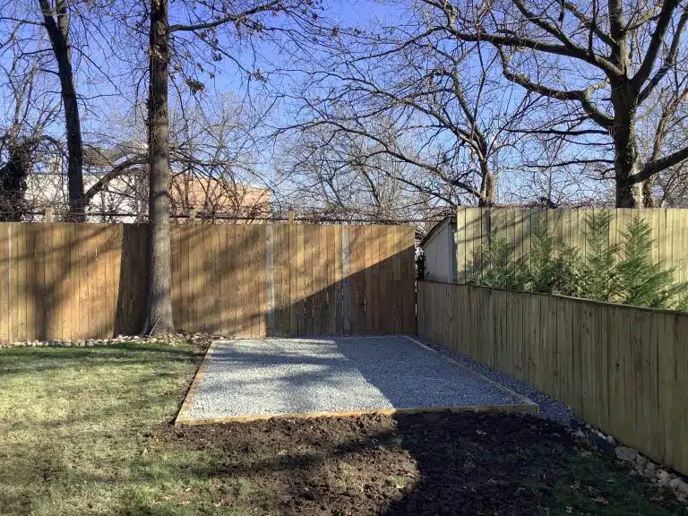 A gravel shed foundation in Alexandria, VA