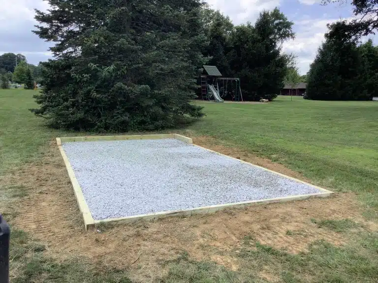 A crushed stone foundation for a shed in West Chester, PA
