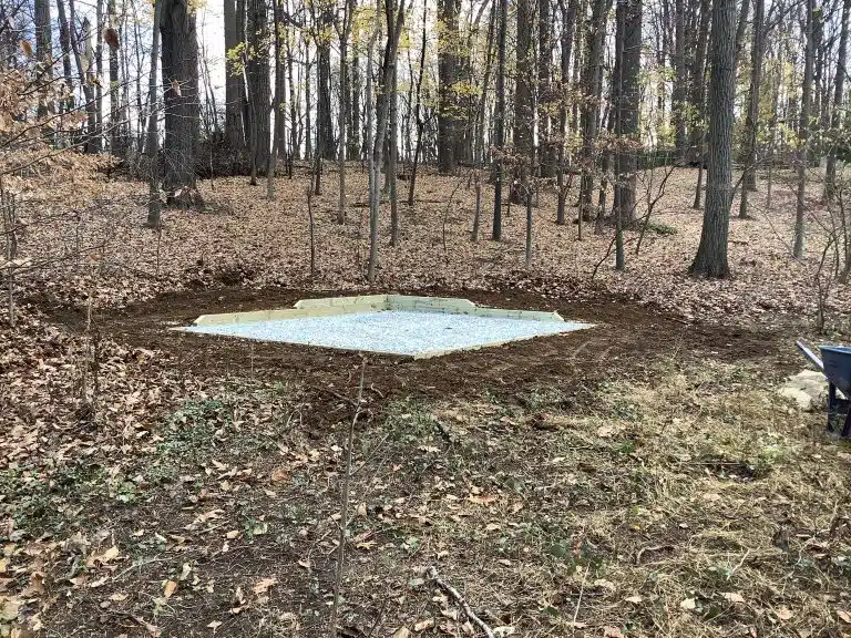 A gravel shed foundation in Devon, PA