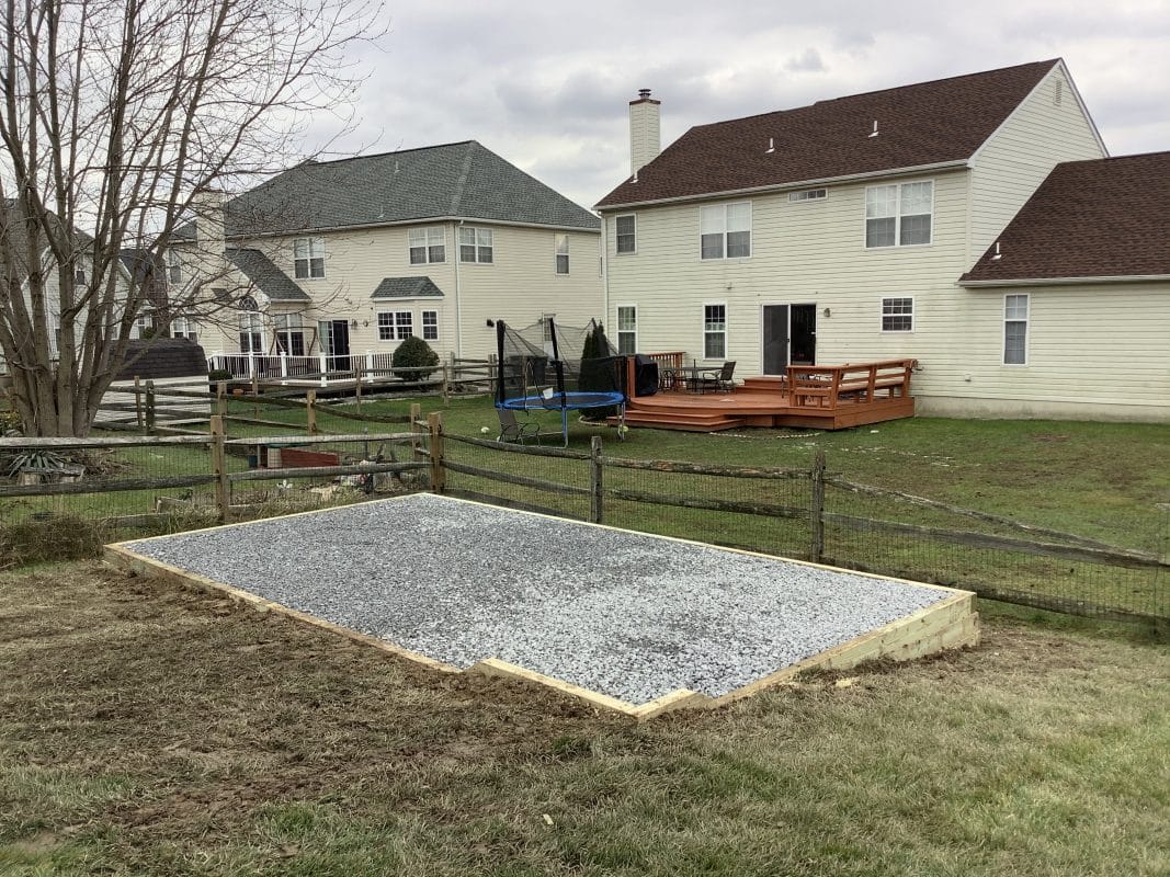 A gravel shed foundation in Newark, DE